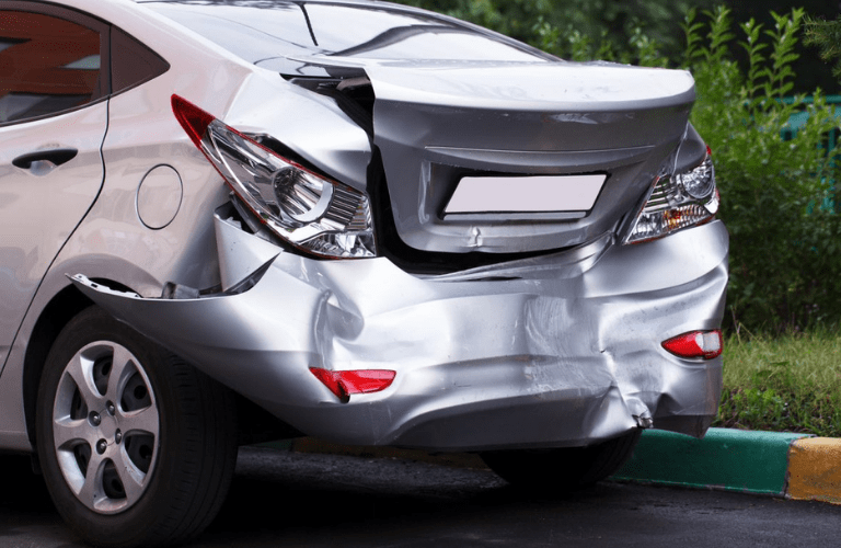 Big dent on the car after collision