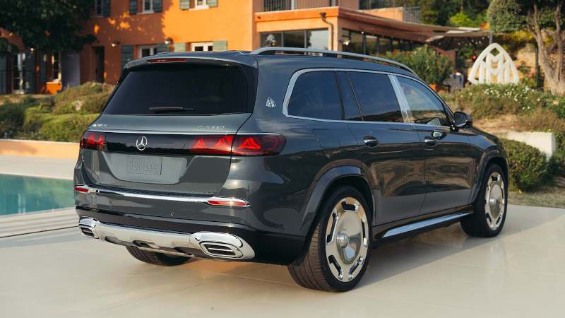 A rear quarter exterior view of the 2027 Mercedes-Maybach GLS 680 SUV