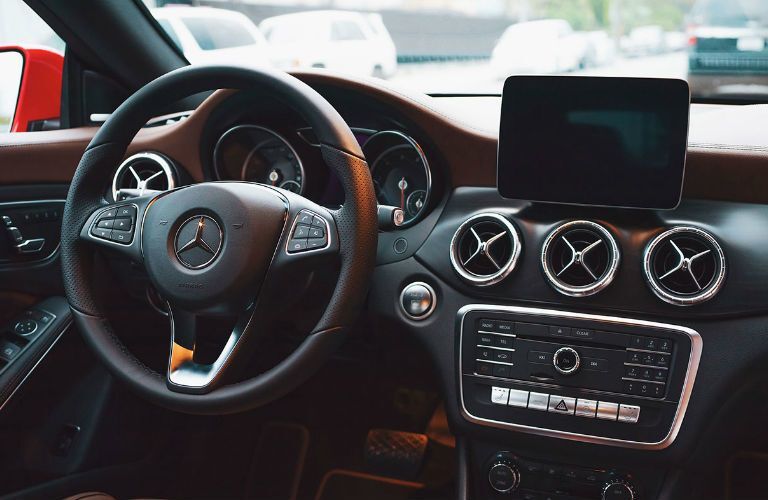 Steering wheel and dashboard in the 2019 Mercedes-Benz CLA Coupe