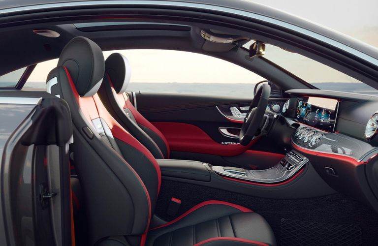 Side view of the first row seats in the 2023 Mercedes-AMG E 53 Coupe