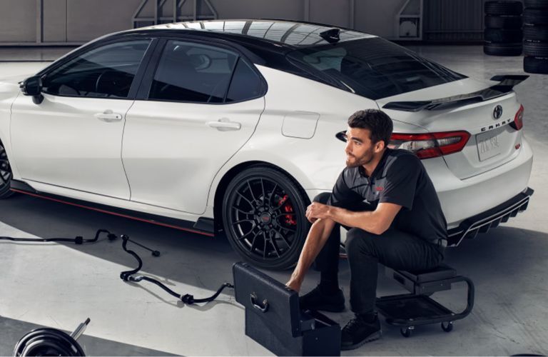 Technician servicing a Toyota