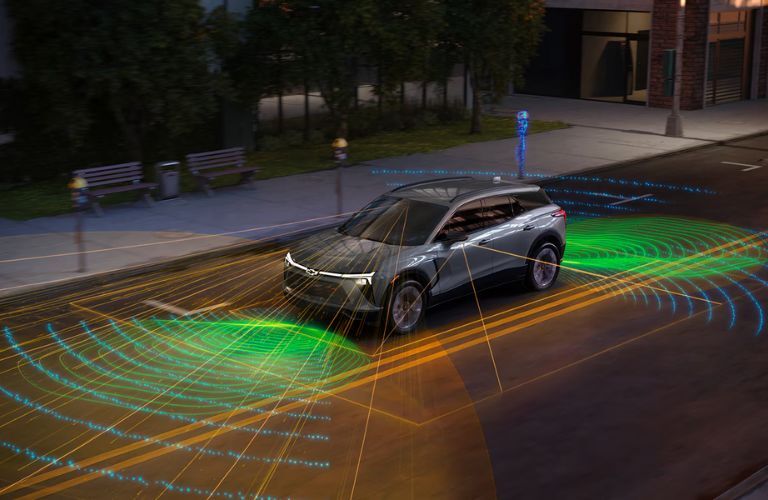 an image that describes the collision safety features of the side view image of the 2024 Chevrolet Blazer EV