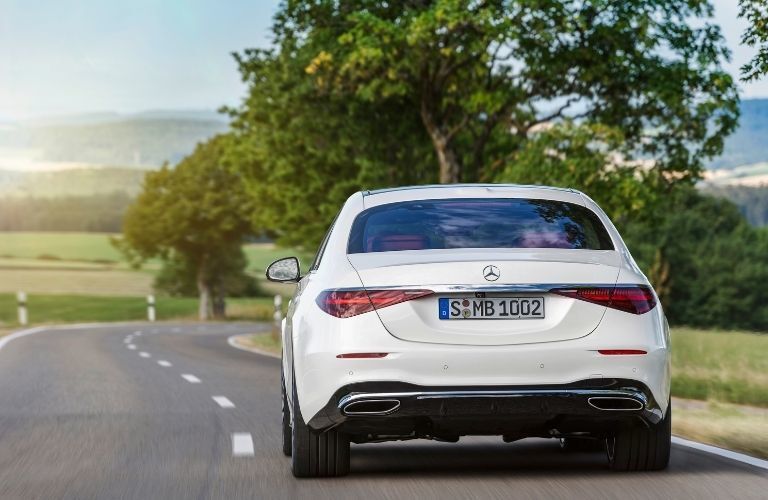 2021 MB S-Class exterior rear fascia in front of tree