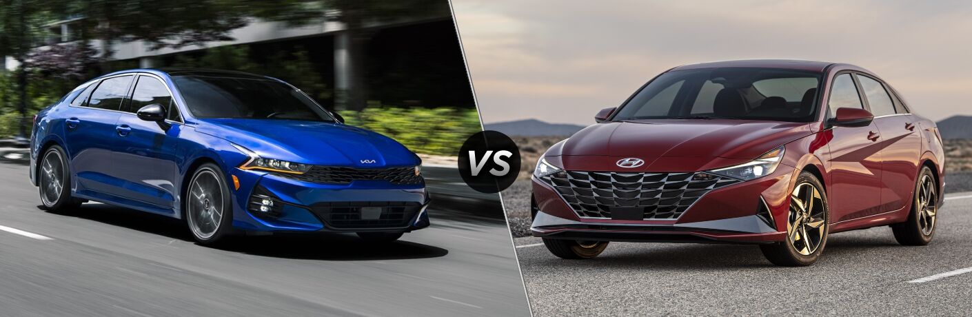 2023 Kia K5 Vs. 2023 Hyundai Elantra front quarter view