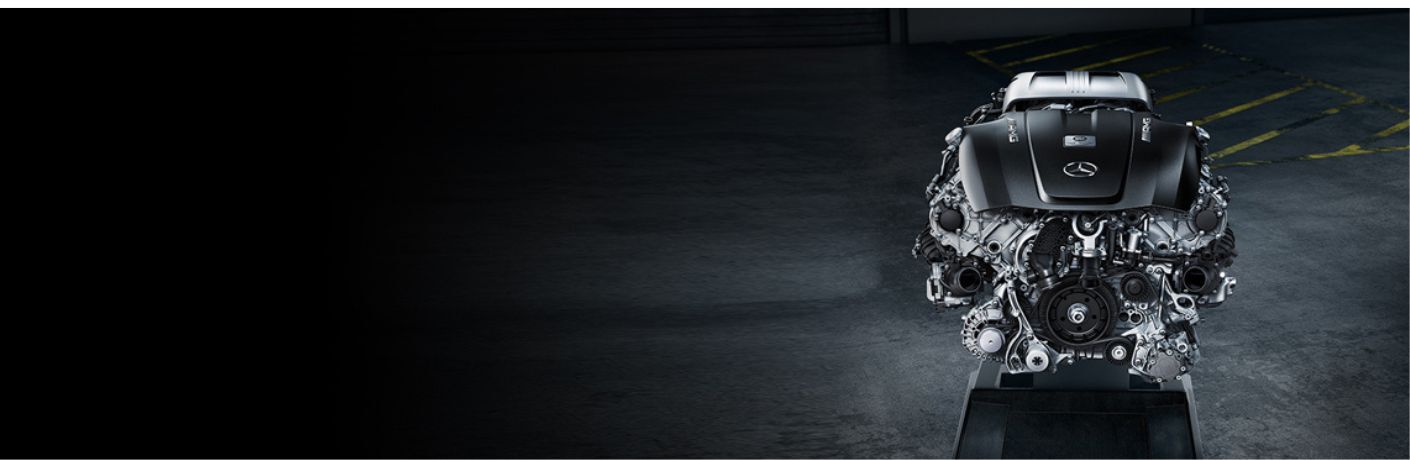 the engine of a Mercedes-Benz vehicle in a dark room
