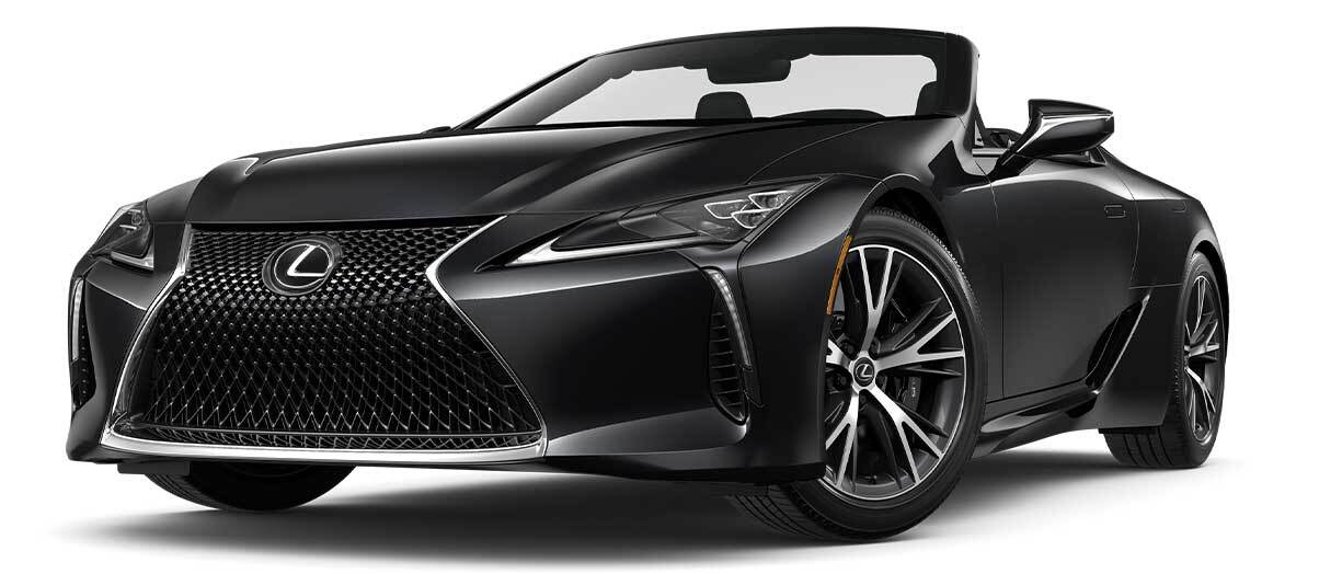 Exterior of the Lexus LC 500 Convertible shown in Caviar on a desert background. 