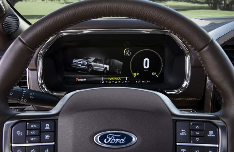 Steering wheel of the 2022 Ford F-150 is shown.