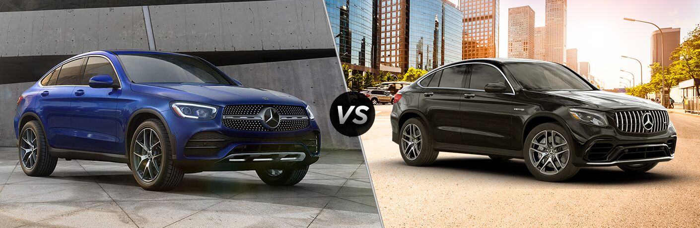2020 MB GLC 300 4MATIC exterior front fascia and passenger side vs 2020 MB AMG GLC 63 exterior front fascia and passenger side