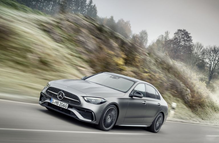 Front Quarter View of the 2021 Mercedes-Benz C-Class on the road