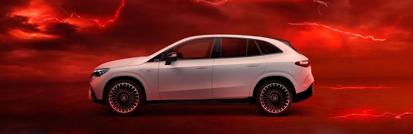 Side view of the 2026 Mercedes-AMG® EQE SUV White