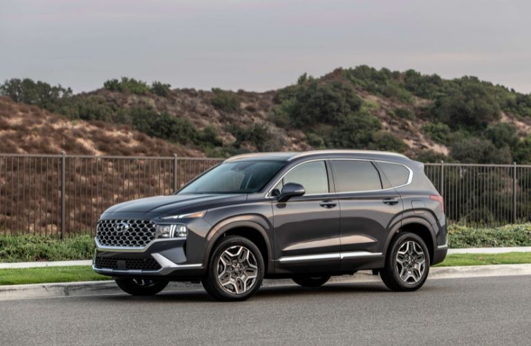 A 2021 Hyundai Santa Fe on a smooth road