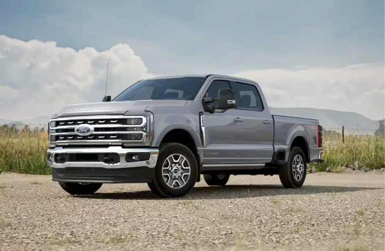 Front-quarter view of the 2024 Ford-350 Gray