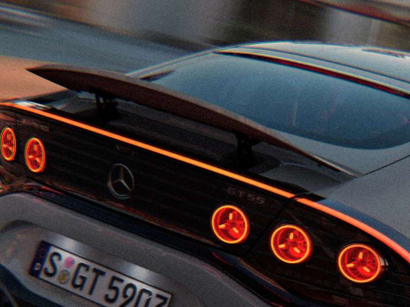 The AMG Aerokinetics rear spoiler on an AMG GT