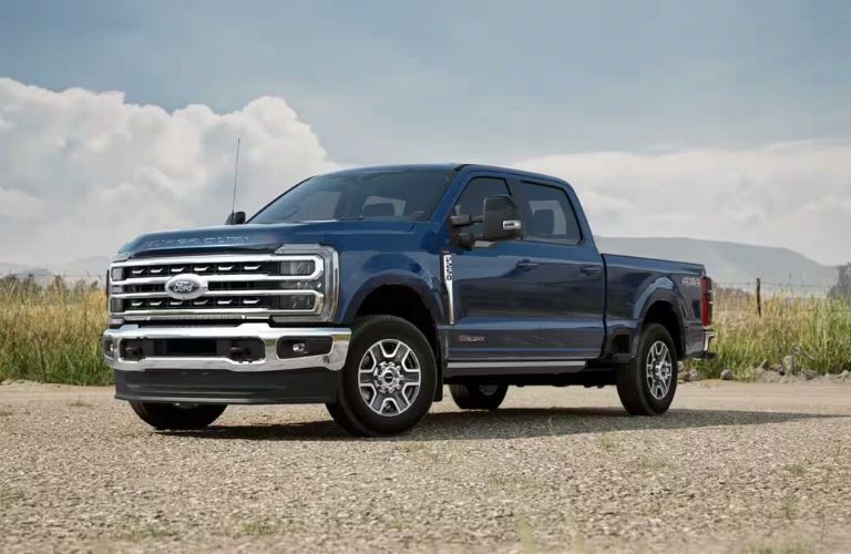 Front-quarter view of the 2024 Ford-350 Blue