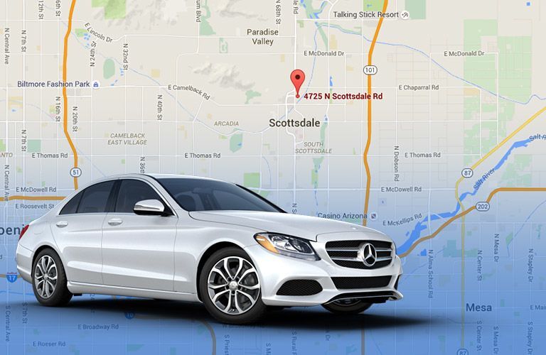 Scottsdale map with Mercedes-Benz model
