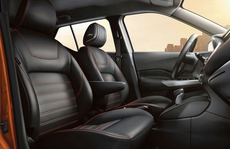 2020 Nissan Kicks front row seats with orange stitching