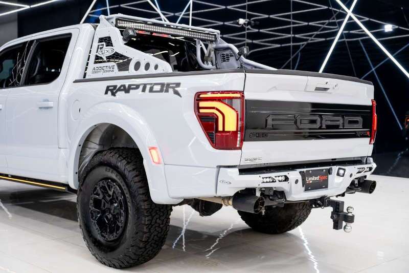 A rear quarter exterior view of the Ford F-150 Raptor