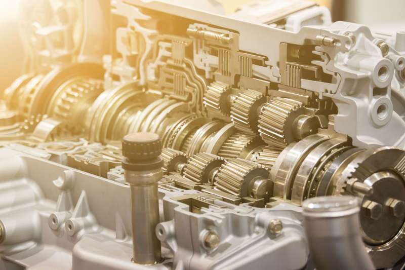 A commercial truck transmission being serviced