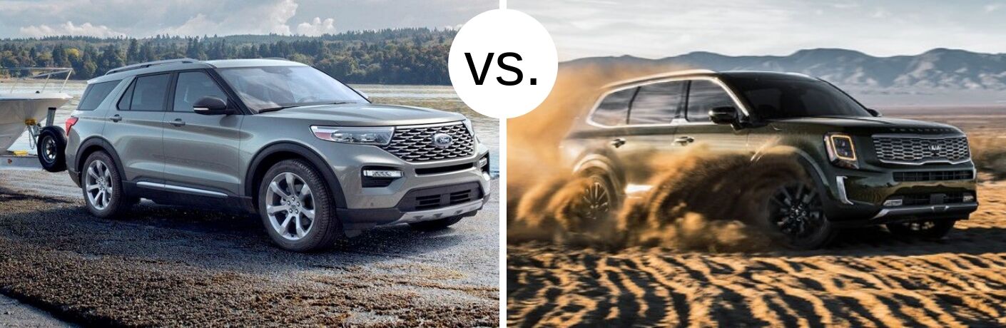 2020 Ford Explorer and Kia Telluride models in comparison image