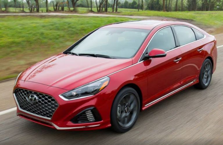 2018 Hyundai Sonata Red on a road