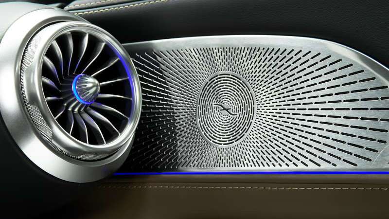A detail of the Burmester® Surround Sound system in the 2025 Mercedes-Benz AMG SL 55 Roadster.