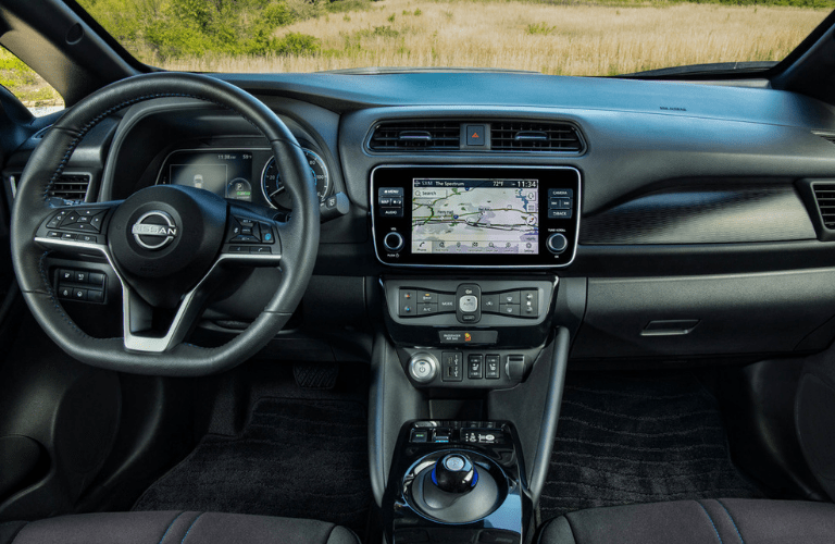 2025 Nissan LEAF steering wheel and infotainment screen