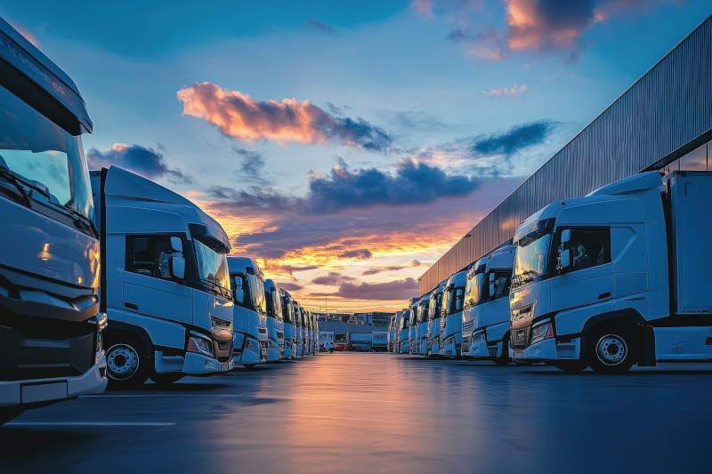 A fleet of well-maintained commercial trucks.
