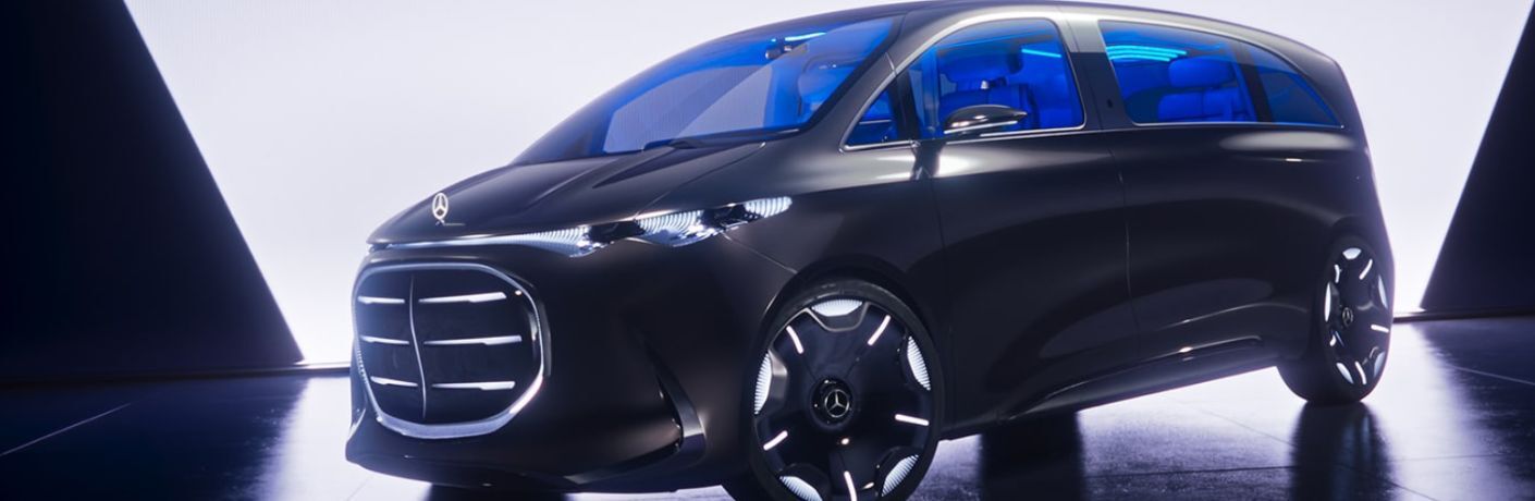 front quarter and side view of a Mercedes-Benz Vision V Concept Limousine