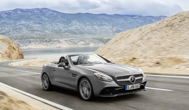 gray Mercedes-Benz SLC convertible