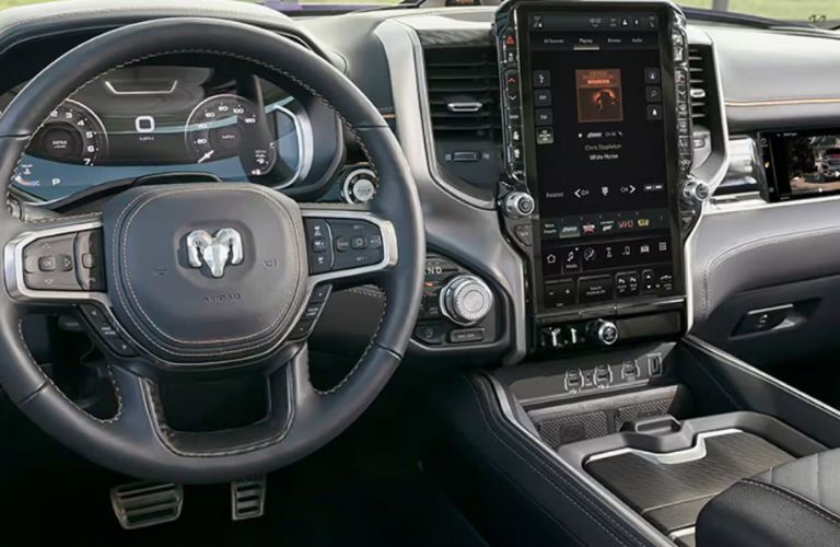 interior steering and dashboard of the 2025 Ram 1500