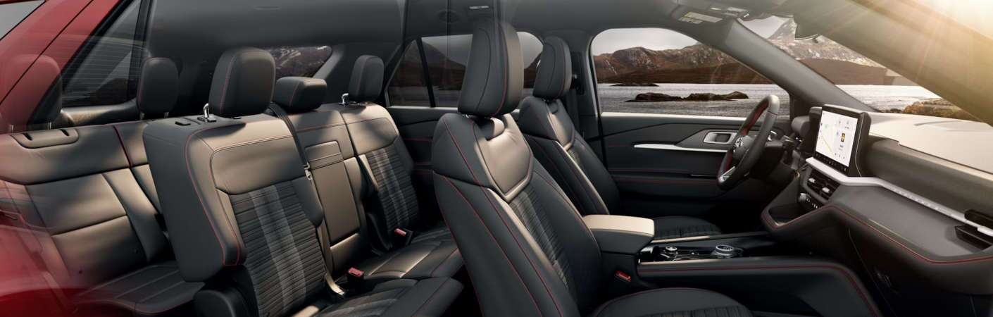 The interior and three rows of seating in the 2026 Ford Explorer Tremor