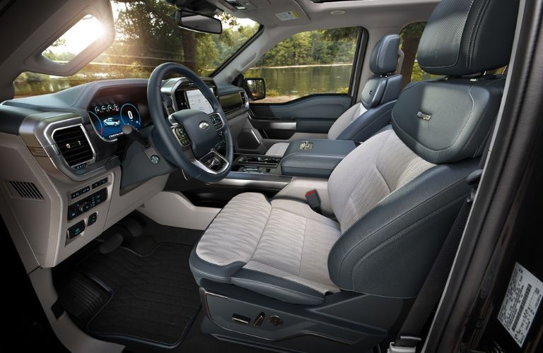 Interior seating area of the 2022 Ford F-150 is shown.