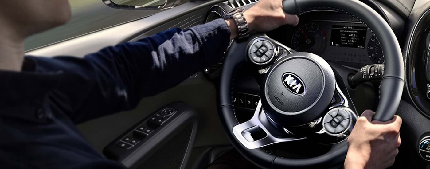 Steering wheel in a 2020 Kia Soul