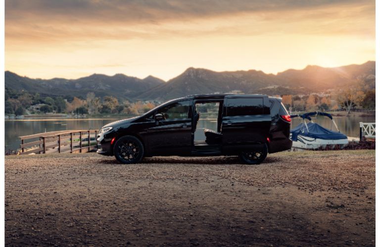 2021 Chrysler Pacifica exterior side shot with back passenger sliding doors open