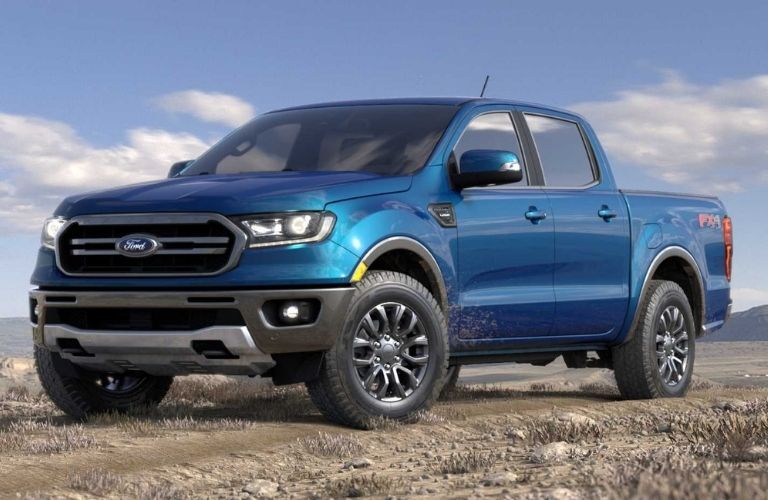 2022 Ford Ranger parked in velocity blue color