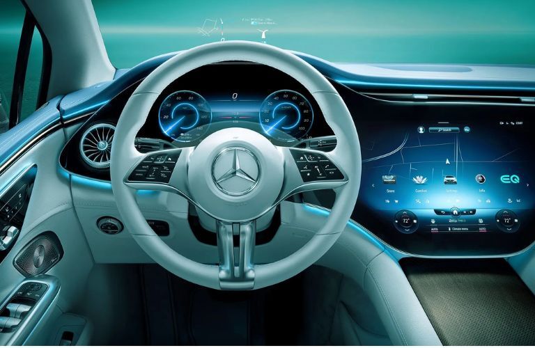 diagonal front view image of the 2025 Mercedes-Benz EQE Sedan