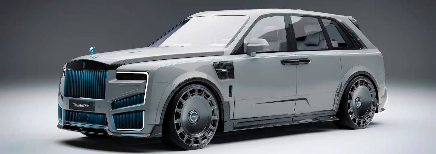 A side 3/4 front view of a Mansory Rolls Royce Cullinan