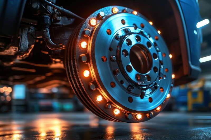 A close up of the brakes on a heavy truck
