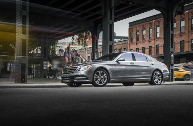 2018 MB S-Class exterior front fascia and driver side on town road