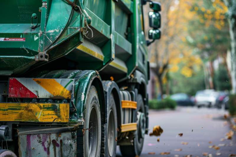 A waste management truck on the street.