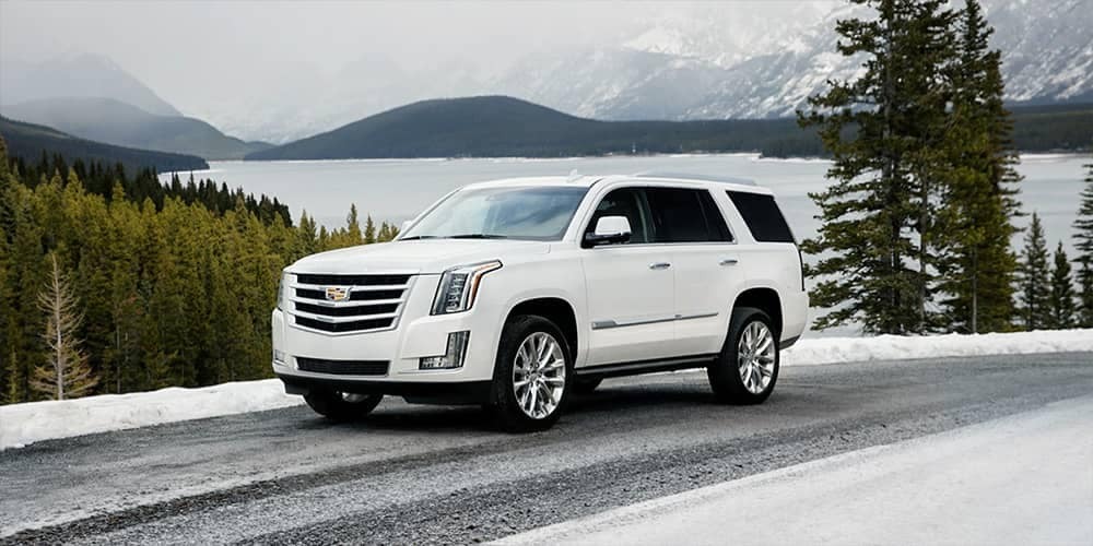 2019 Cadillac Escalade on a snowy mountain pass