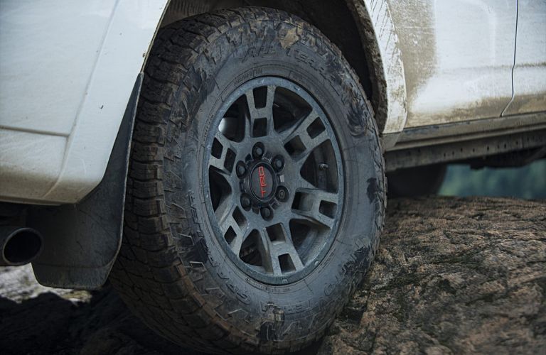 Close up image of the wheel of a 2021 Toyota 4Runner is shown.