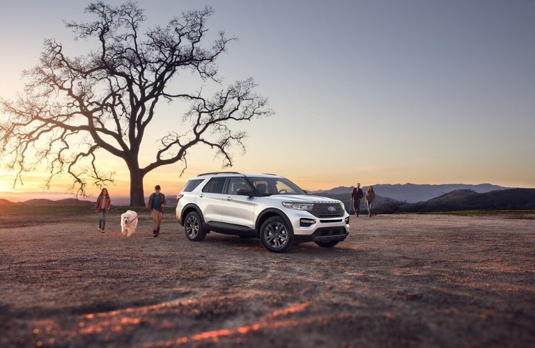 2024 Ford Explorer parked off-road near a tree