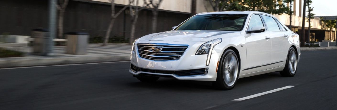 Front three-quarter view of the 2016 Cadillac CT6 driving