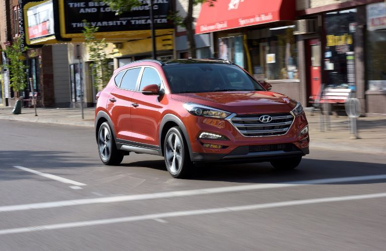 A 2018 Hyundai Tucson on a city road
