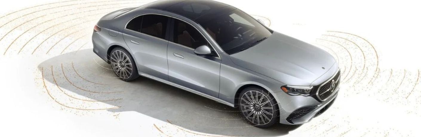 Front-quarter view of the 2025 Mercedes-Benz E-Class Gray