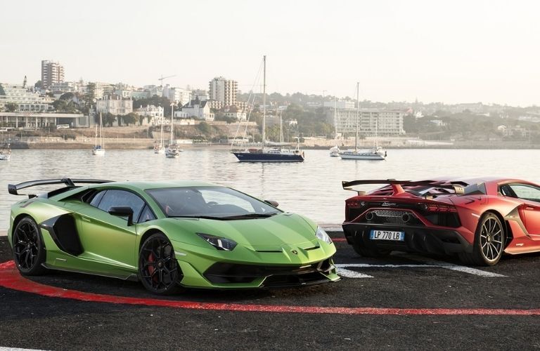 Two Lamborghini Aventador SVJ shown
