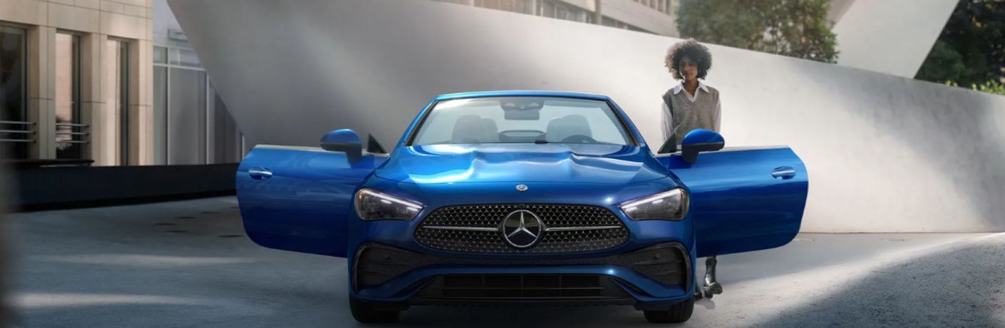front view of a 2026 Mercedes-Benz CLE Cabriolet with its door open