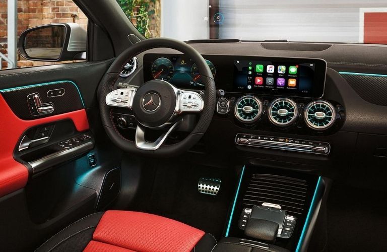 Interior dash and wheel view of Mercedes-Benz GLA