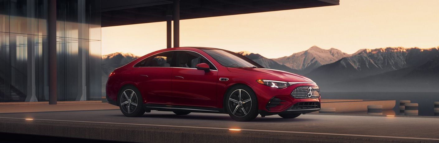 Front-quarter view of the 2027 Mercedes-Benz CLA 350 4MATIC® Electric Sedan Red